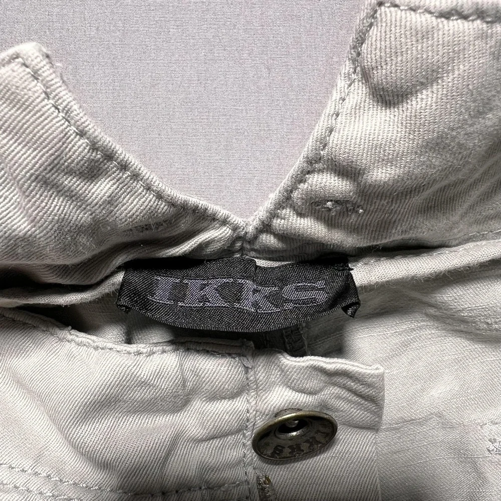IKKS Cargo Pants Womens‎ 40 Light Gray Cropped Capri Drawstring Button Hem Twill